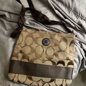 Coach Signature Brown and Tan Crossbody Bag
